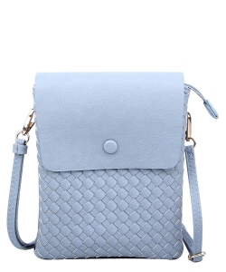 Fashion Woven Flapover Crossbody Bag WU113 BLUE GRAY